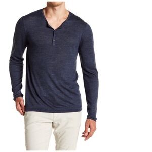 JOHN VARVATOS Linen Luxe Navy Henley Sweater Size S
